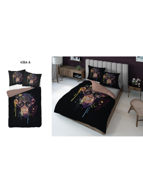KOMPLET POŚCIELI 160x200 DWUSTRONNA 3D MAŁPA W OKULARACH