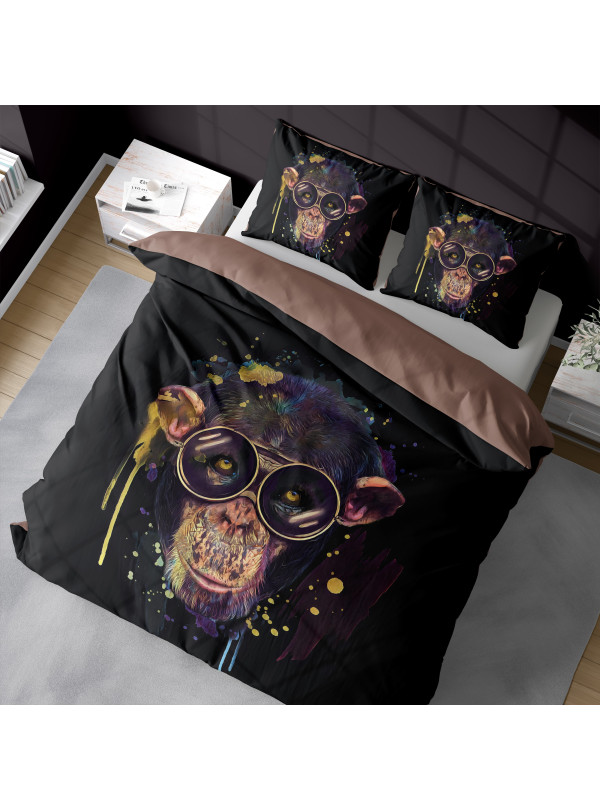 KOMPLET POŚCIELI 160x200 DWUSTRONNA 3D MAŁPA W OKULARACH