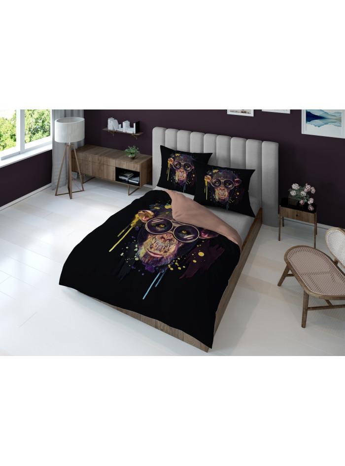 KOMPLET POŚCIELI 160x200 DWUSTRONNA 3D MAŁPA W OKULARACH