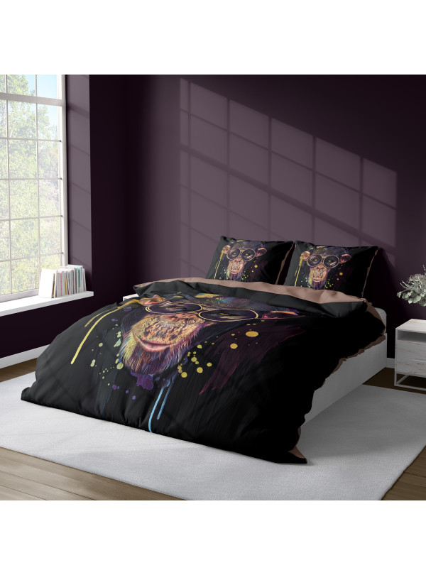 KOMPLET POŚCIELI 160x200 DWUSTRONNA 3D MAŁPA W OKULARACH
