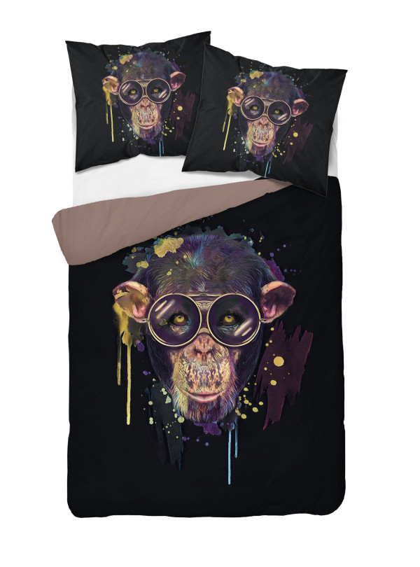 KOMPLET POŚCIELI 160x200 DWUSTRONNA 3D MAŁPA W OKULARACH