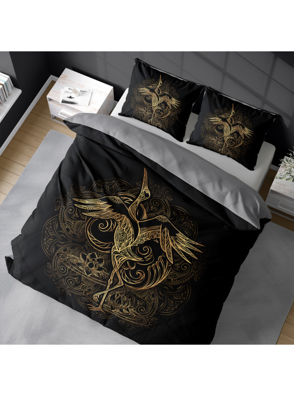 KOMPLET POŚCIELI 160x200 DWUSTRONNA 3D ZŁOTY ŻURAW 4374