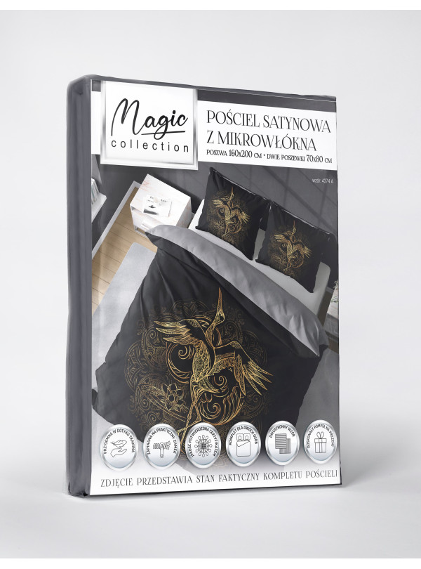 KOMPLET POŚCIELI 160x200 DWUSTRONNA 3D ZŁOTY ŻURAW 4374