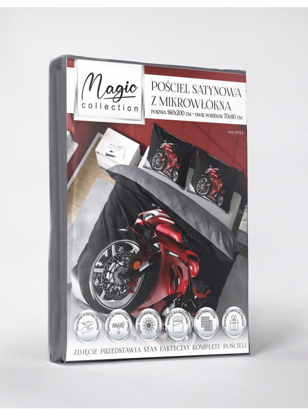 KOMPLET POŚCIELI 160x200 DWUSTRONNA 3D MOTOR ŚCIGACZ CZERWONY