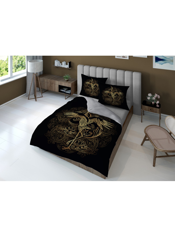 KOMPLET POŚCIELI 160x200 DWUSTRONNA 3D ZŁOTY ŻURAW 4374
