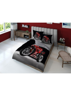 KOMPLET POŚCIELI 160x200 DWUSTRONNA 3D MOTOR ŚCIGACZ CZERWONY