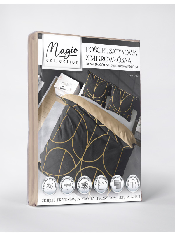 KOMPLET POŚCIELI 160x200 DWUSTRONNA 3D GEOMETRYCZNA CZARNO ZŁOTA