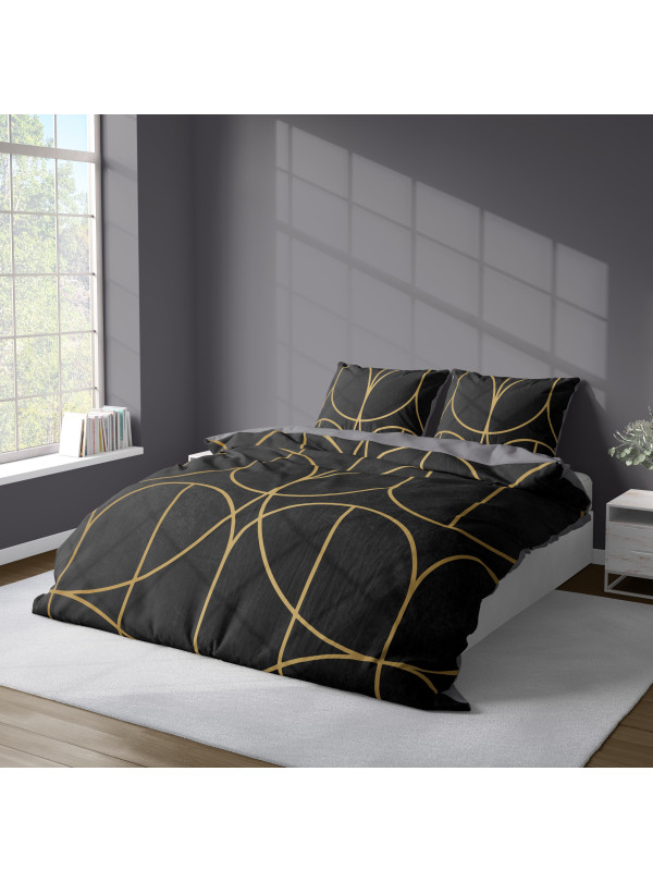 KOMPLET POŚCIELI 160x200 DWUSTRONNA 3D GEOMETRYCZNA CZARNO ZŁOTA