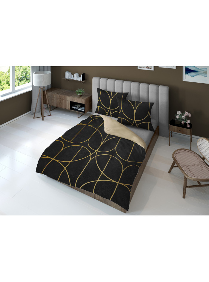KOMPLET POŚCIELI 160x200 DWUSTRONNA 3D GEOMETRYCZNA CZARNO ZŁOTA
