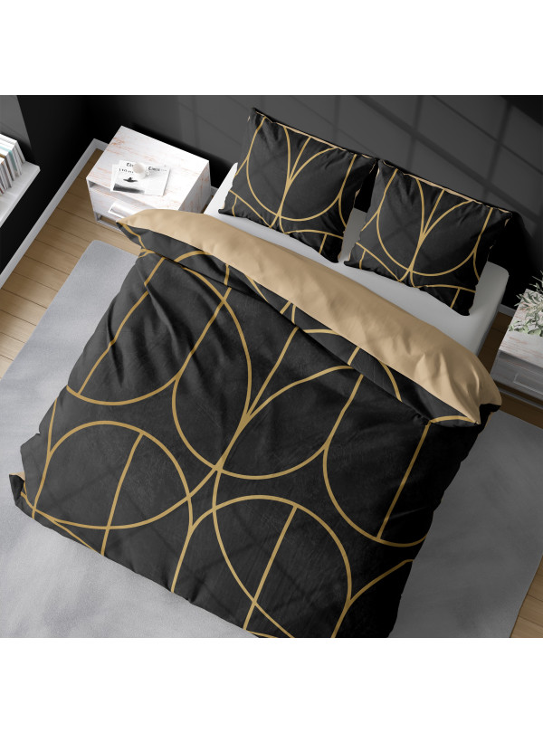KOMPLET POŚCIELI 160x200 DWUSTRONNA 3D GEOMETRYCZNA CZARNO ZŁOTA
