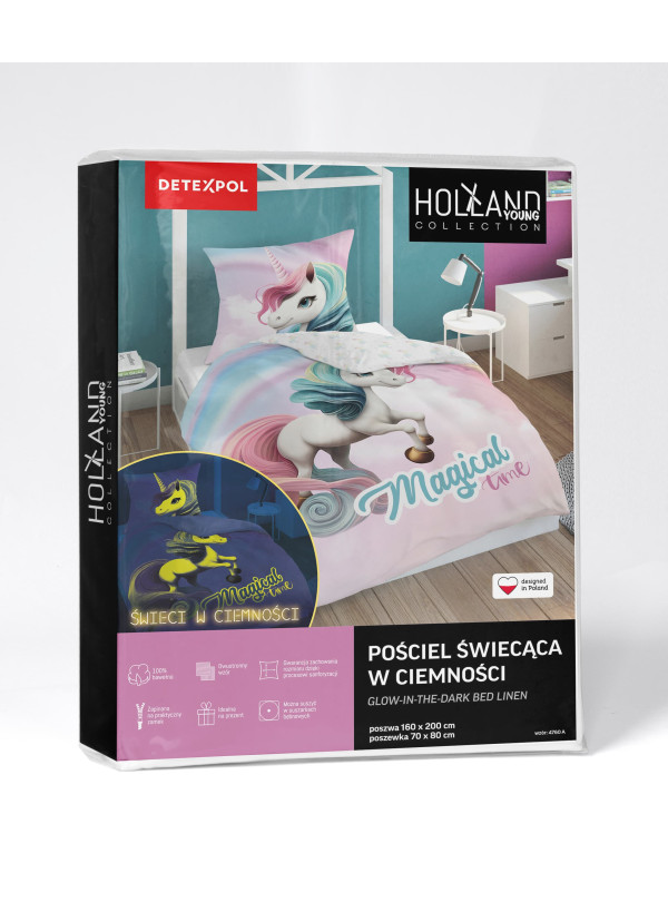 POŚCIEL 160x200 ŚWIECĄCA W CIEMNOŚCI JEDNOROŻEC 4760_A