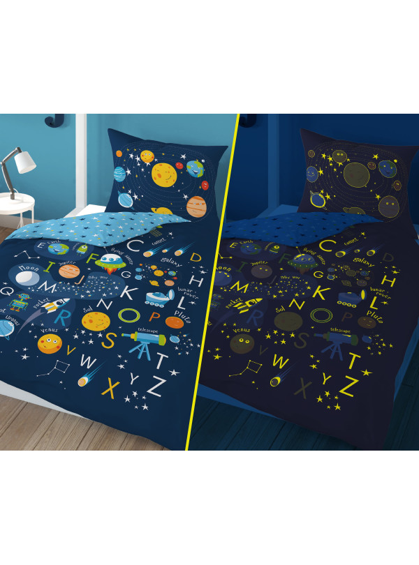 POŚCIEL 140x200 ŚWIECĄCA W CIEMNOŚCI KOSMOS PLANETY