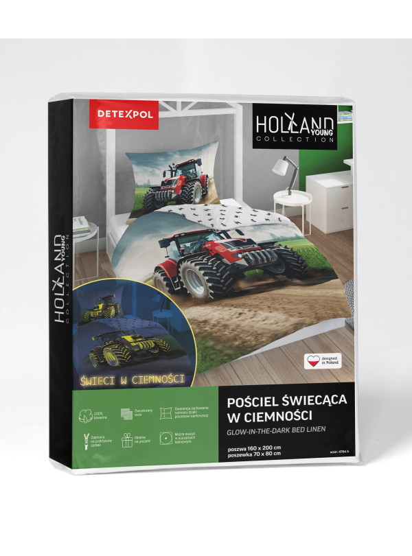 POŚCIEL 160x200 ŚWIECĄCA W CIEMNOŚCI TRAKTOR 4764_A