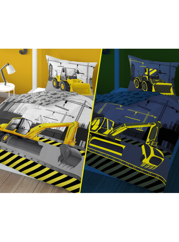 POŚCIEL 160x200 ŚWIECĄCA W CIEMNOŚCI BUDOWA KOPARKA 4762_A