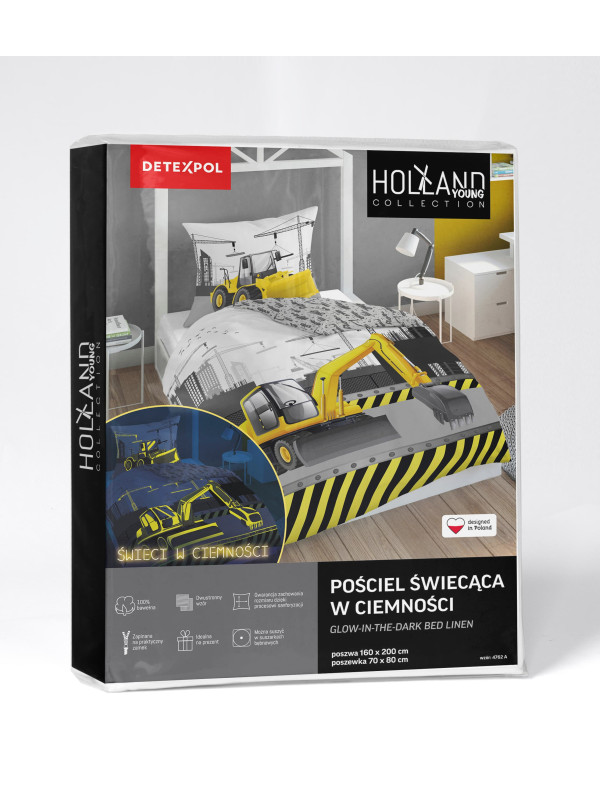 POŚCIEL 140x200 ŚWIECĄCA W CIEMNOŚCI BUDOWA KOPARKA 4762_A