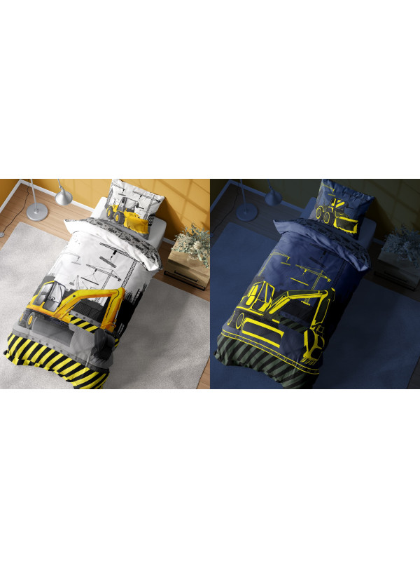 POŚCIEL 140x200 ŚWIECĄCA W CIEMNOŚCI BUDOWA KOPARKA 4762_A