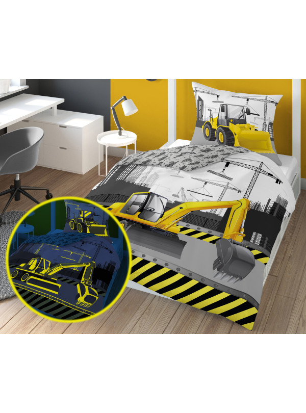 POŚCIEL 140x200 ŚWIECĄCA W CIEMNOŚCI BUDOWA KOPARKA 4762_A