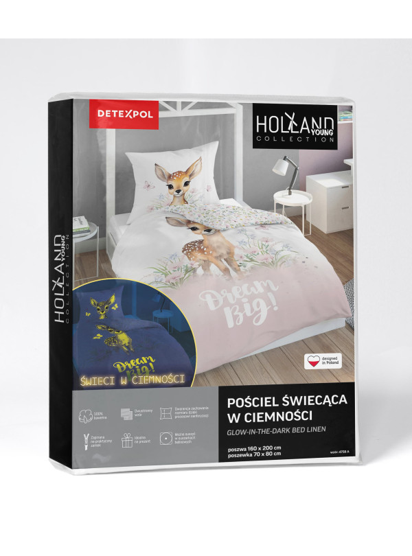 POŚCIEL 160x200 ŚWIECĄCA W CIEMNOŚCI SARENKA JELONEK