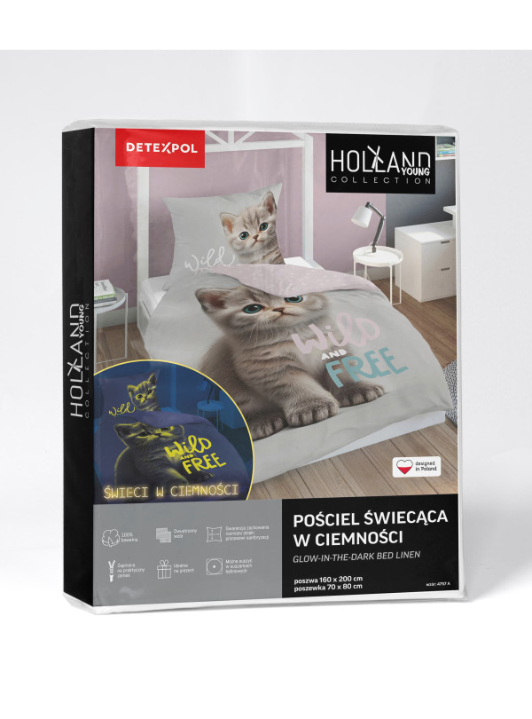POŚCIEL 160x200 ŚWIECĄCA W CIEMNOŚCI KOTEK 4757_A