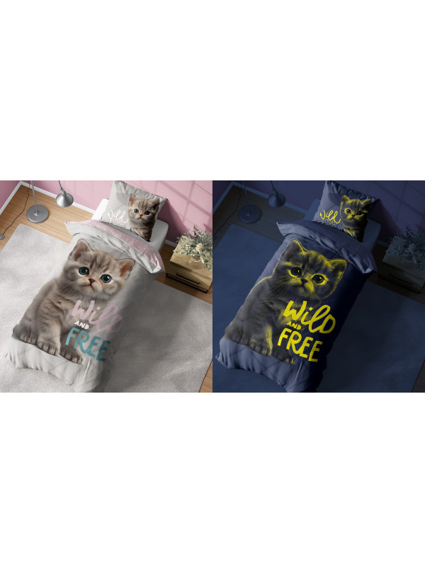 POŚCIEL 160x200 ŚWIECĄCA W CIEMNOŚCI KOTEK 4757_A