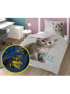 POŚCIEL 140x200 ŚWIECĄCA W CIEMNOŚCI KOTEK 4757_A