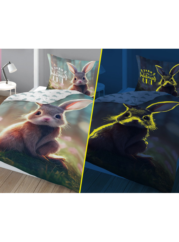 POŚCIEL 140x200 ŚWIECĄCA W CIEMNOŚCI KRÓLIK SŁODKI KRÓLICZEK