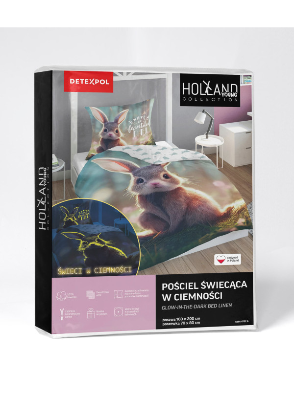 POŚCIEL 140x200 ŚWIECĄCA W CIEMNOŚCI KRÓLIK SŁODKI KRÓLICZEK