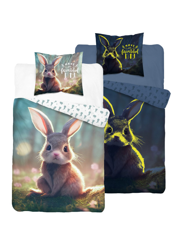 POŚCIEL 160x200 ŚWIECĄCA W CIEMNOŚCI KRÓLIK SŁODKI KRÓLICZEK