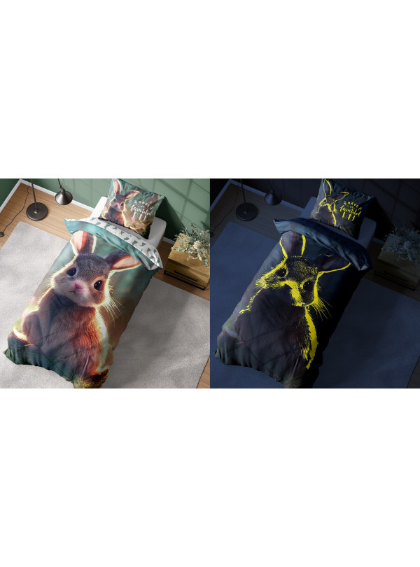 POŚCIEL 160x200 ŚWIECĄCA W CIEMNOŚCI KRÓLIK SŁODKI KRÓLICZEK