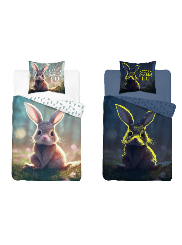 POŚCIEL 160x200 ŚWIECĄCA W CIEMNOŚCI KRÓLIK SŁODKI KRÓLICZEK