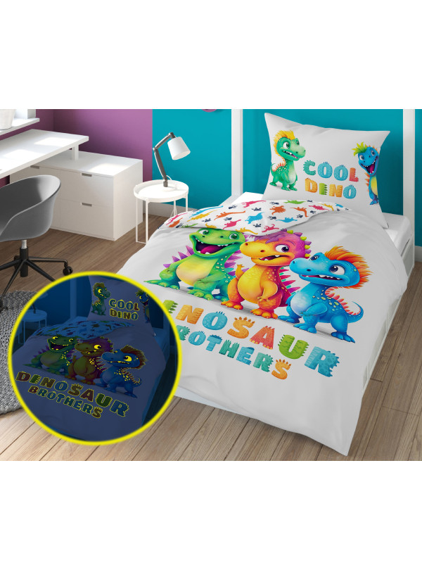 POŚCIEL 160x200 ŚWIECĄCA W CIEMNOŚCI DINUSIE DINOZAURY