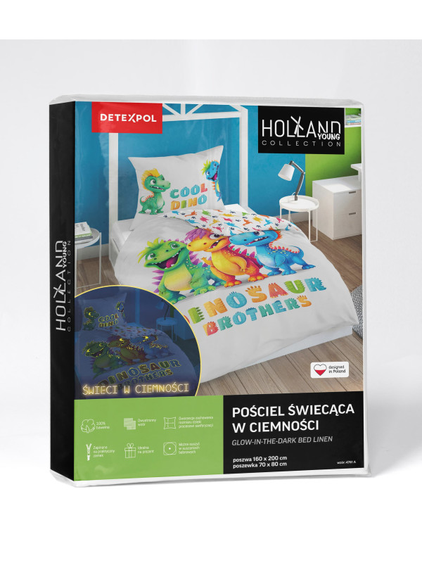 POŚCIEL 140x200 ŚWIECĄCA W CIEMNOŚCI DINUSIE DINOZAURY