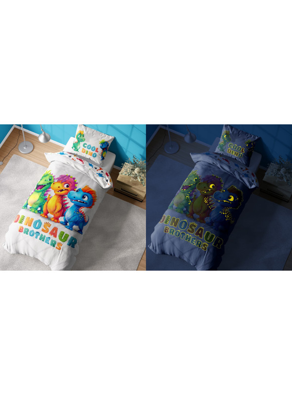 POŚCIEL 140x200 ŚWIECĄCA W CIEMNOŚCI DINUSIE DINOZAURY