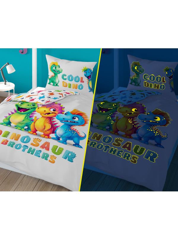 POŚCIEL 140x200 ŚWIECĄCA W CIEMNOŚCI DINUSIE DINOZAURY