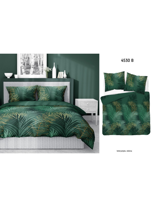 POŚCIEL SATYNA BAWEŁNIANA 180x200 ZIELONE LIŚCIE