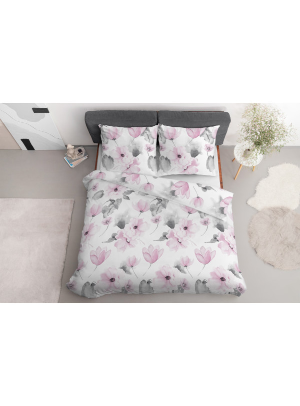 POŚCIEL SATYNA BAWEŁNIANA 180x200 KWIATOWA BIAŁA