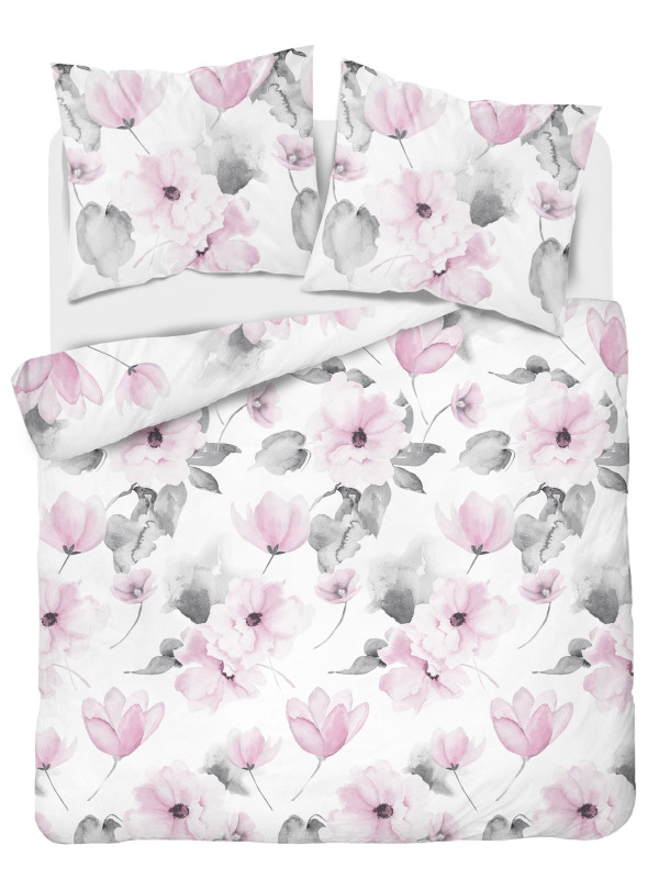 POŚCIEL SATYNA BAWEŁNIANA 180x200 KWIATOWA BIAŁA