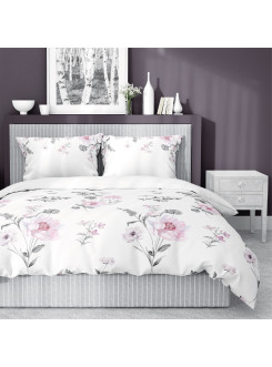 POŚCIEL SATYNA BAWEŁNIANA 160x200 KWIATOWA BIAŁA