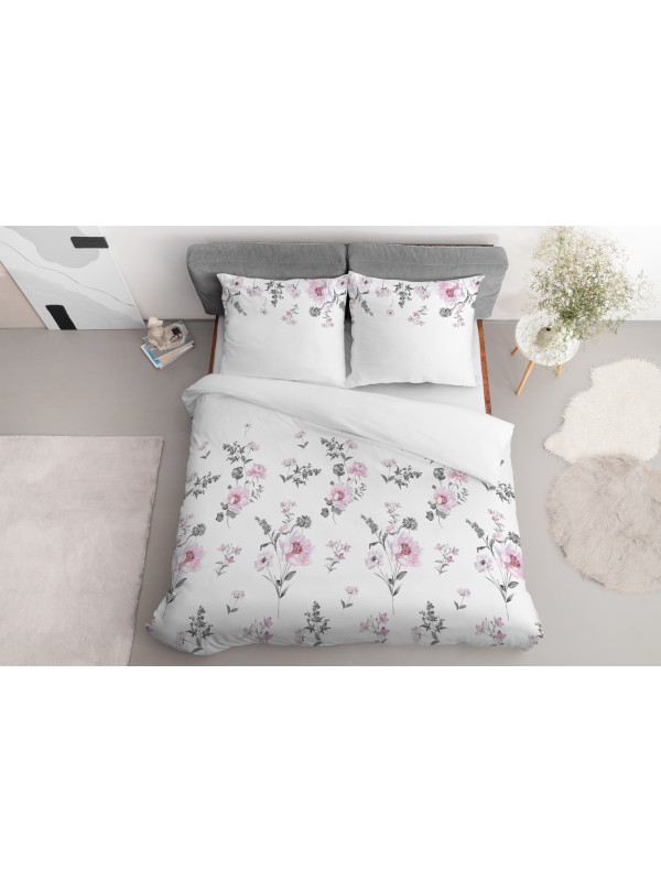 POŚCIEL SATYNA BAWEŁNIANA 160x200 KWIATOWA BIAŁA