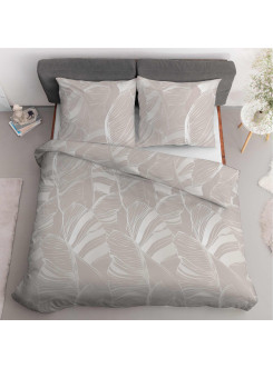 POŚCIEL SATYNA BAWEŁNIANA 160x200 W LIŚCIE BEŻOWA 2