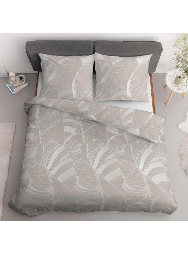 POŚCIEL SATYNA BAWEŁNIANA 160x200 W LIŚCIE BEŻOWA