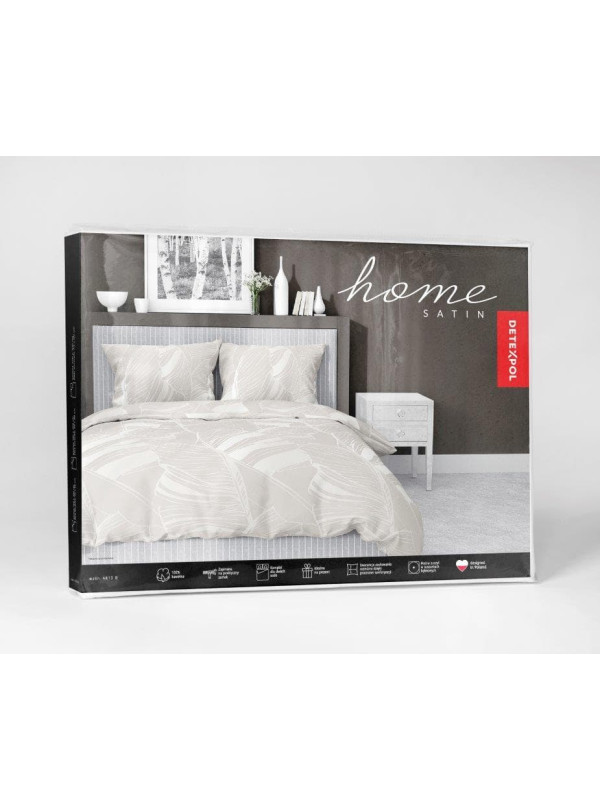 POŚCIEL SATYNA BAWEŁNIANA 160x200 W LIŚCIE BEŻOWA