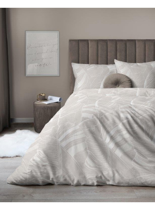 POŚCIEL SATYNA BAWEŁNIANA 160x200 W LIŚCIE BEŻOWA