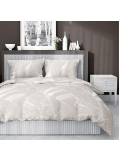 POŚCIEL SATYNA BAWEŁNIANA 160x200 W LIŚCIE BEŻOWA