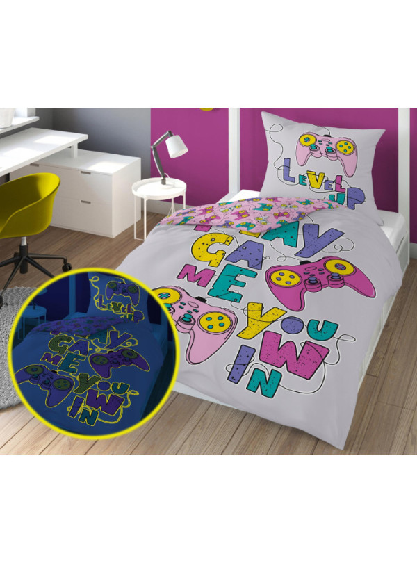 POŚCIEL 140x200 ŚWIECĄCA W CIEMNOŚCI GAMER GIRL