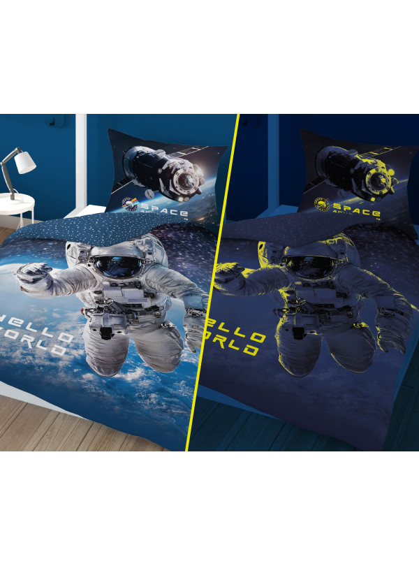 POŚCIEL 160x200 ŚWIECĄCA W CIEMNOŚCI KOSMONAUTA
