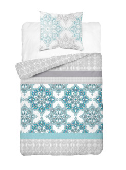 POŚCIEL FLANELOWA 140x200 ORNAMENT NIEBIESKA 2