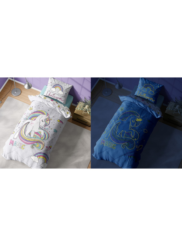 POŚCIEL 140x200 ŚWIECĄCA W CIEMNOŚCI JEDNOROŻEC 2917_A
