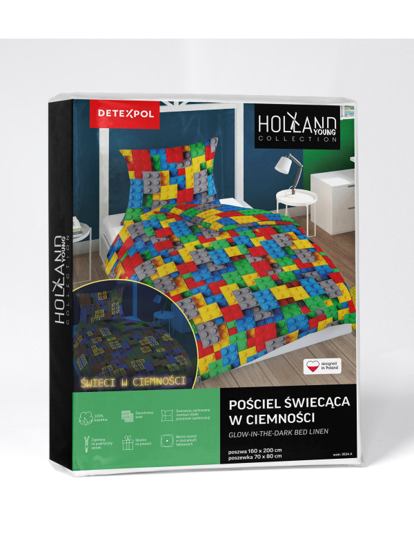 POŚCIEL 140x200 ŚWIECĄCA W CIEMNOŚCI KLOCKI 3534_A
