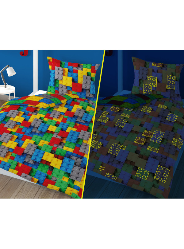 POŚCIEL 140x200 ŚWIECĄCA W CIEMNOŚCI KLOCKI 3534_A